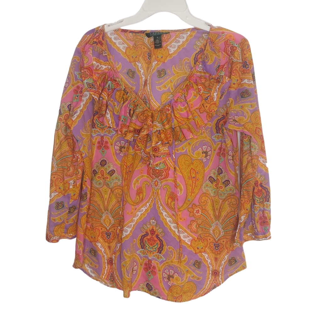 Ralph Lauren Colorful  Paisley Peasant Blouse Size M EUC
